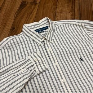 Vtg Ralph Lauren Long Sleeve Button Down Oxford Shirt Gray Striped Mens 3XB Big